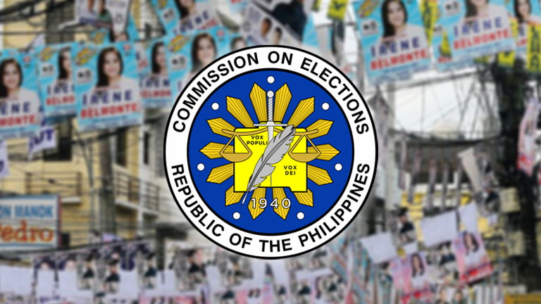 Comelec logo with an election material as background.