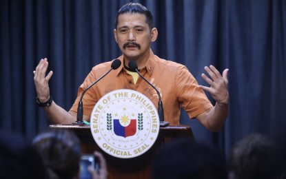 Senator Robinhood Padilla in a press briefing about the investigation on Pastor Apollo Quiboloy's alleged human rights abuses within Kingdom of Jesus Christ