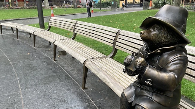 Statue of Paddington eating a sandwich in Leicester Square, London. (Matt Brown)